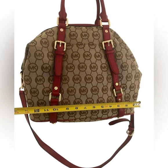 Michael Kors Signature Brown and Red Satchel - Picture 4 of 7